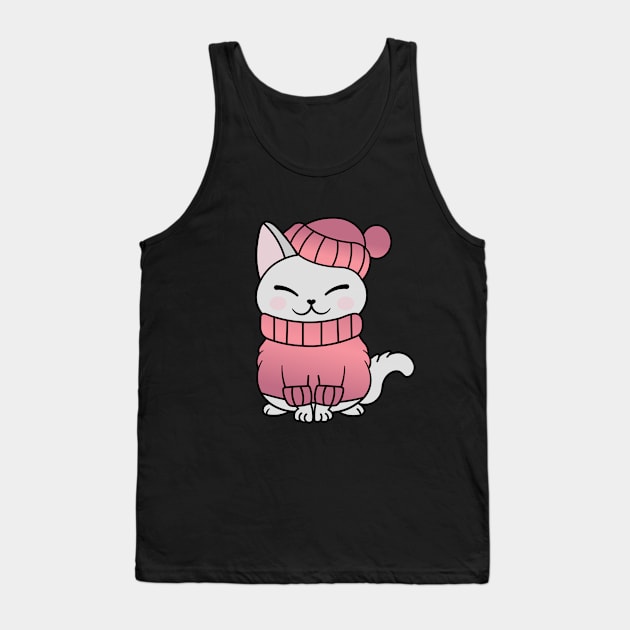 Cute Cozy Colorful Snow Winter Cat Kitty Tank Top by Cute Cat Designs